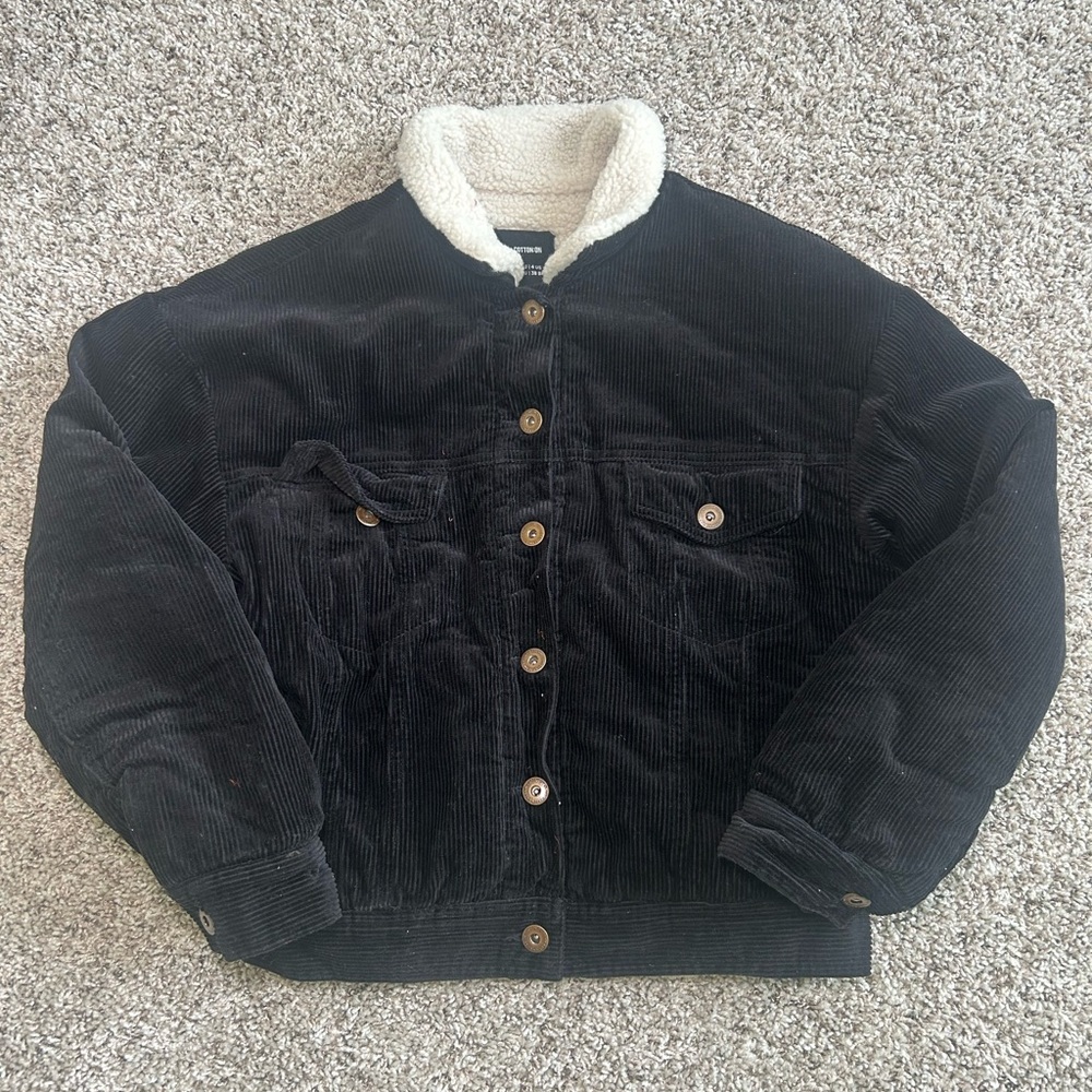 Cotton On Black Corduroy Sherpa Jacket Women’s US 4 Fleece Lined
